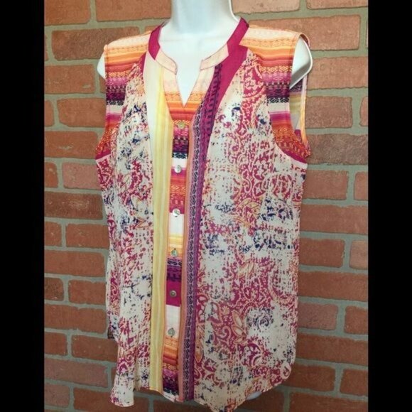 Fig and Flower Womens Semi Sheer Blouse Size Large Sleevless Top - Picture 3 of 10